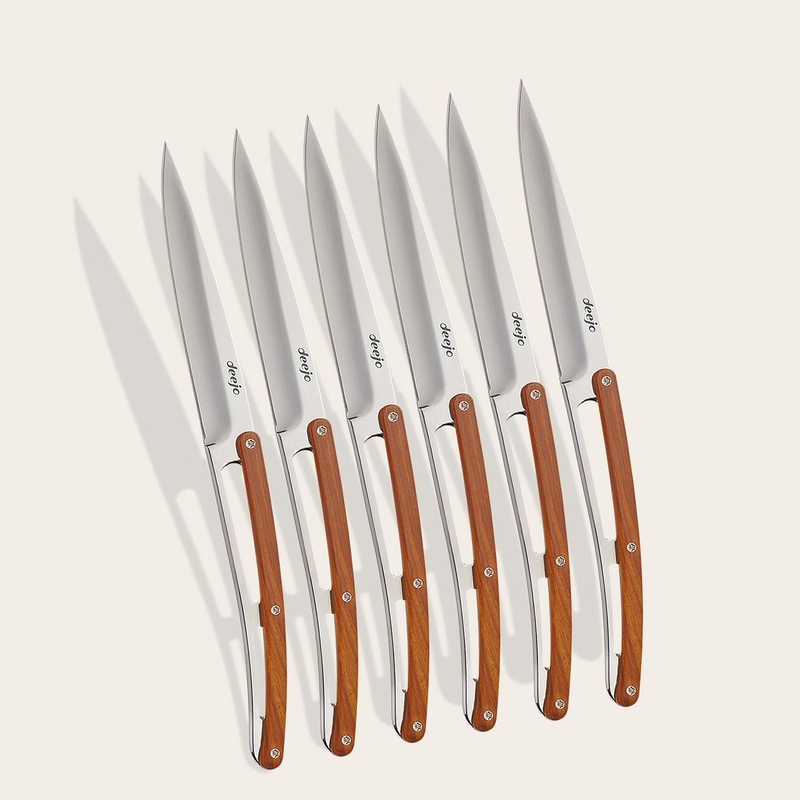 Deejo 6 Steak Knives, Mirror, Coral Wood