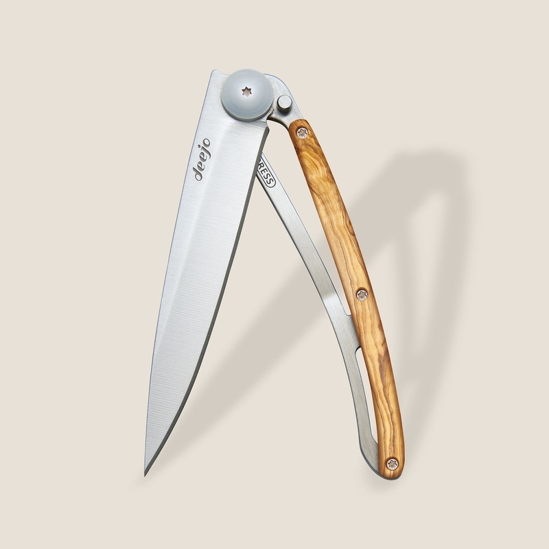 Deejo 37g, Pocket Knife, Titanium, Olive Wood