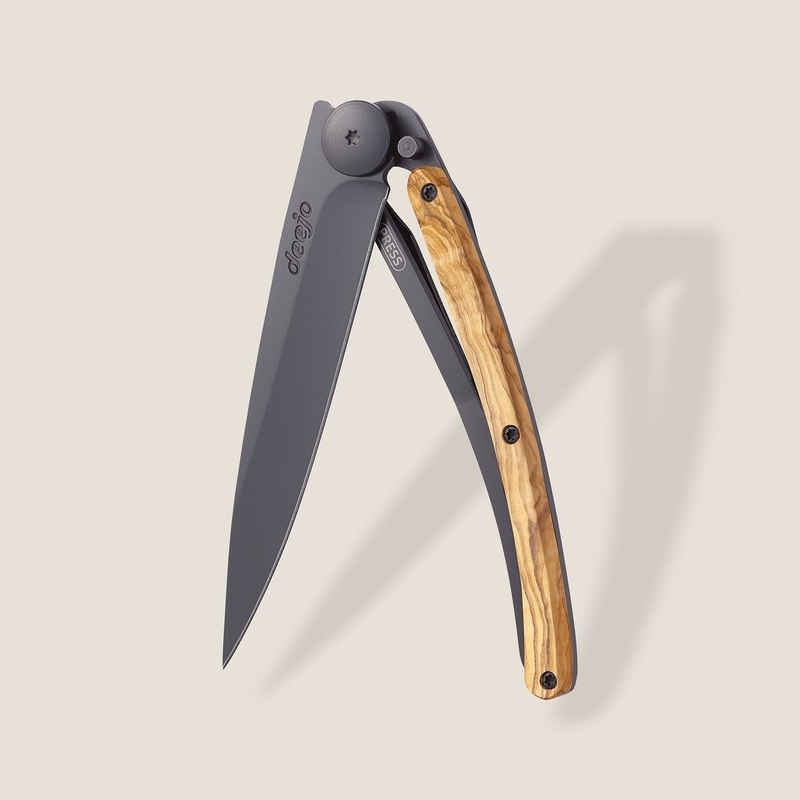 Deejo 37g, Pocket Knife, Black, Olive Wood