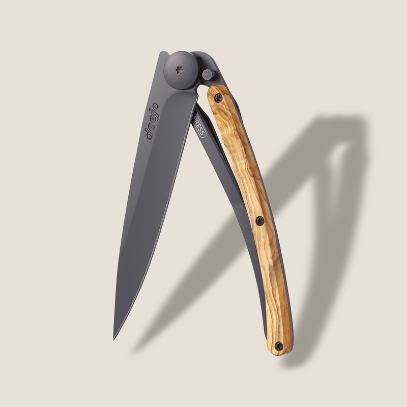 Deejo 27g, Pocket Knife, Black, Olive Wood