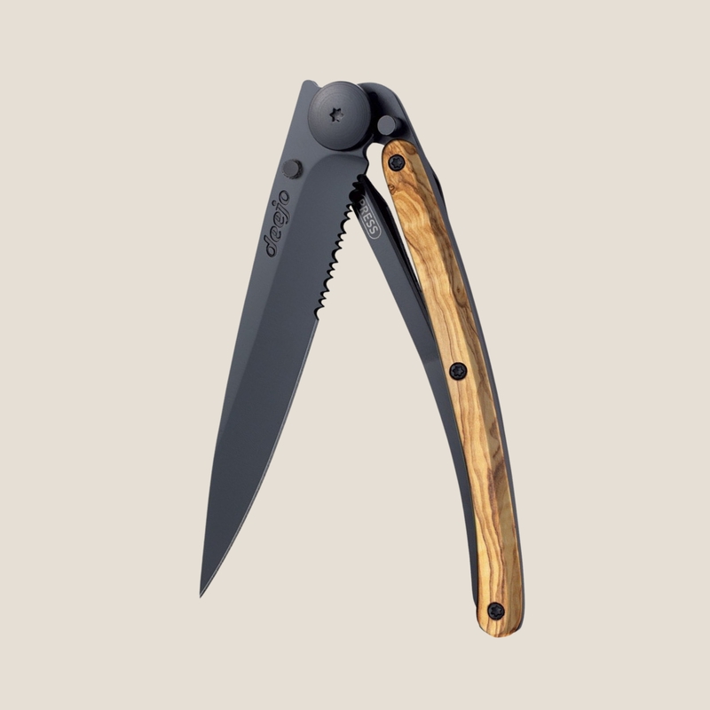 Deejo Serrated 37g, Black, Olive Wood