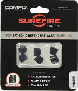 SureFire EP7-COMPLY-ST-3MPR Comply Canal Tips, 3 Pair, Medium, Black