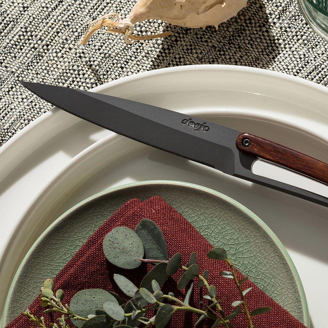 Deejo 6 Steak Knives Serrated, Titanium, Coral Wood