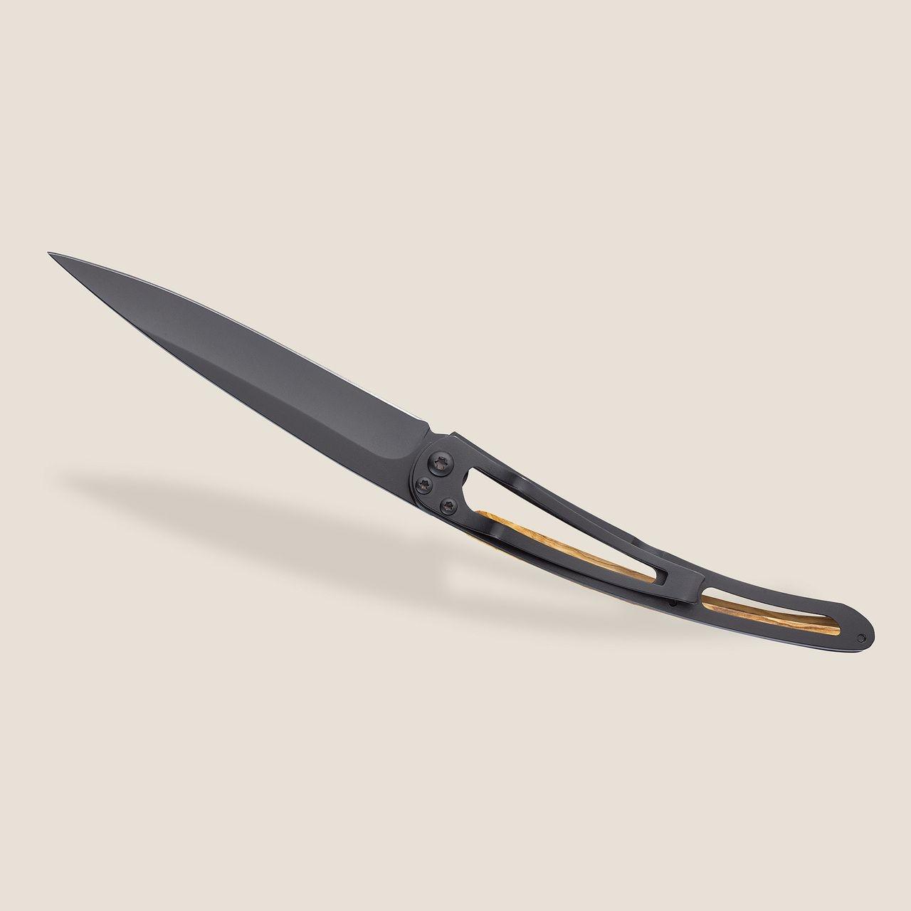 Deejo 27g, Pocket Knife, Black, Olive Wood